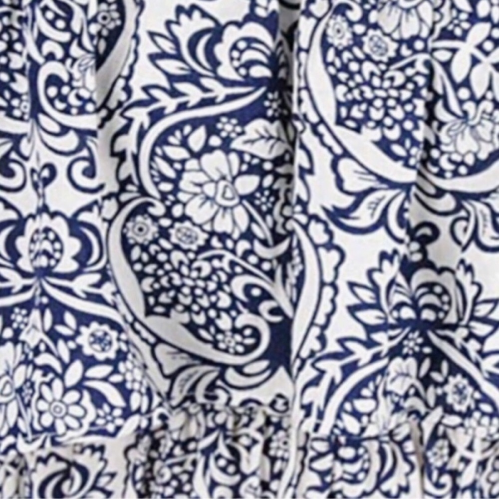 Strapless Ruffle Maxi Dress Size 16 XL Blue & White Rayon Print - Picture 9 of 16